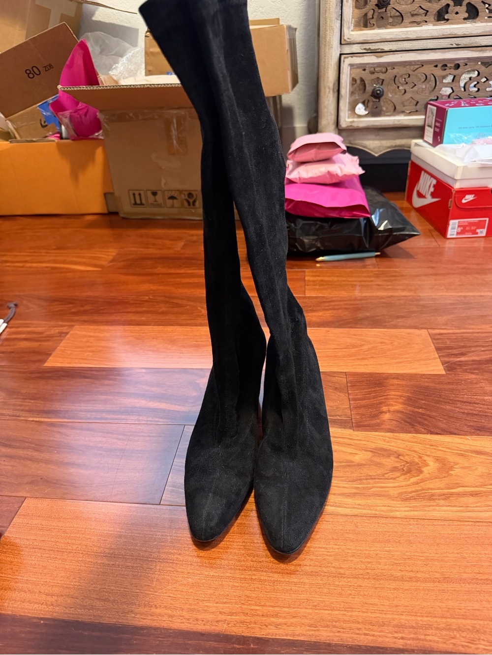Robert Clergerie Black Over-the-Knee Stretch Suede Boots